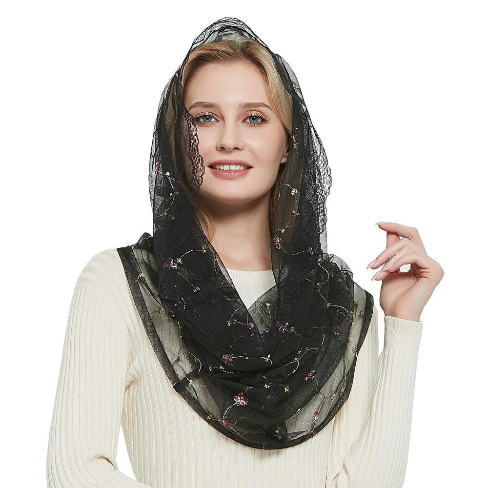 9793 Orthodox Veil Head Covering With Embroidered Flowers Catholic Chapel